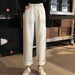 Whoosh - High-Waist Washed Loose Fit Jeans Off White Size L